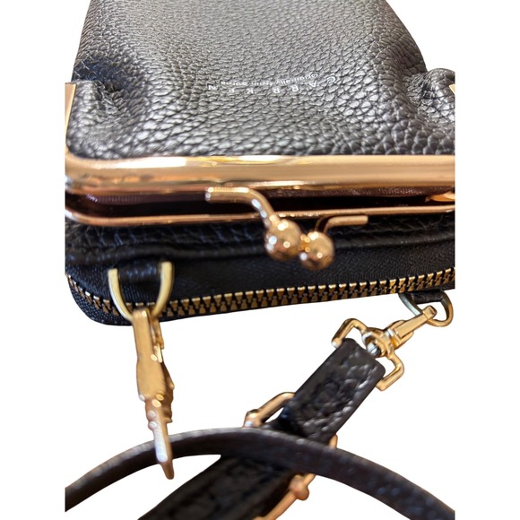 CARRKEN Black Crossbody Cell Phone Purse Wallet Gold Hardware Kiss Lock‎ - Picture 6 of 9
